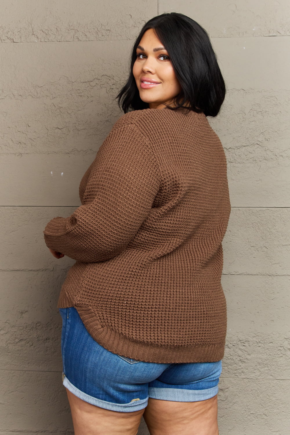 Zenana Breezy Days Curvy Girl Exclusive High Low Waffle Knit Sweater