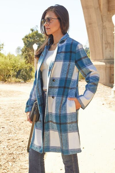 Double Take Plaid Button Up Lapel Collar Coat - Color Options!