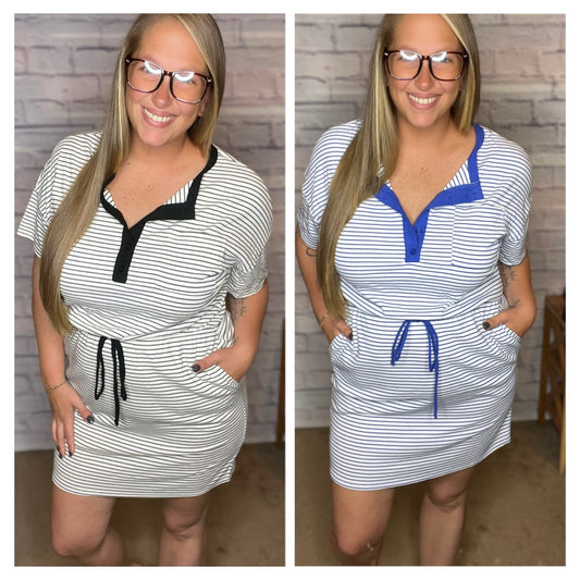 Button Down Stripe Mini Dress - 2 Colors!