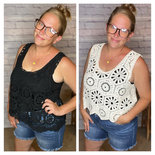 Casual Crochet Tank Top - Black or Ivory!