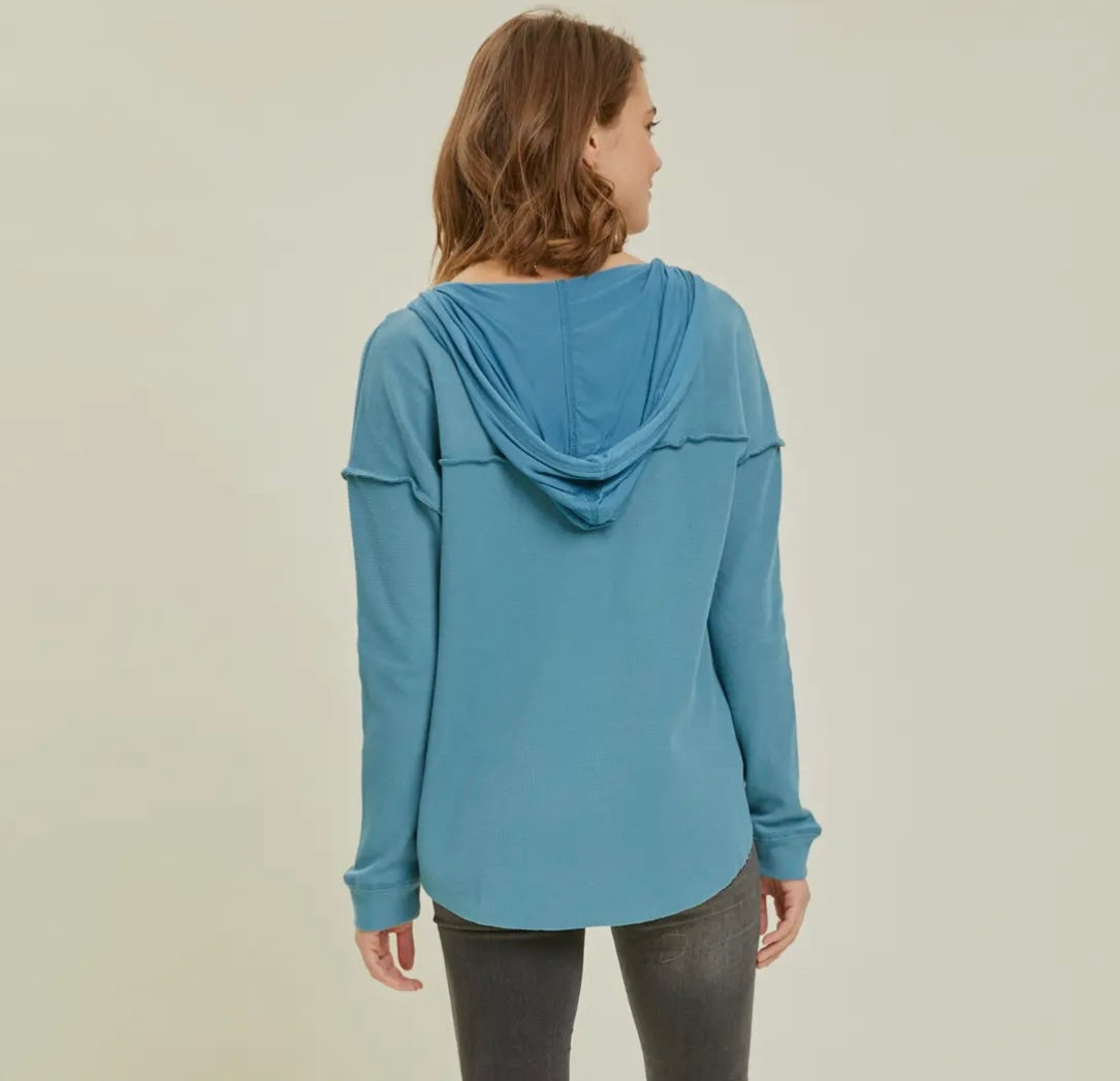 Hooded Cowl Neck Thermal Pullover