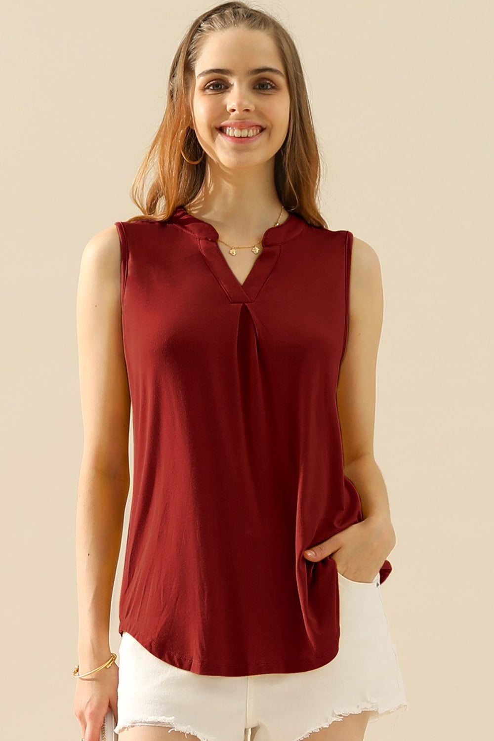 Basic Notched Sleeveless Top - 10 Colors!