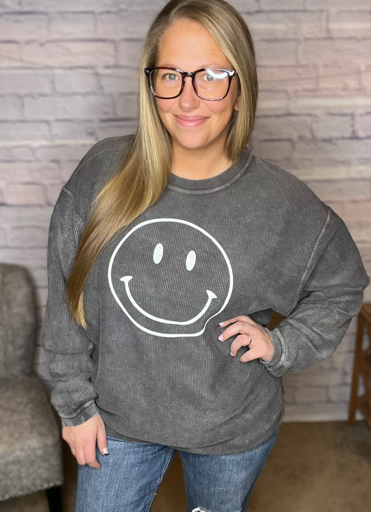 Oversized Smiley Face Thermal Vintage Pullover by Oat Collective