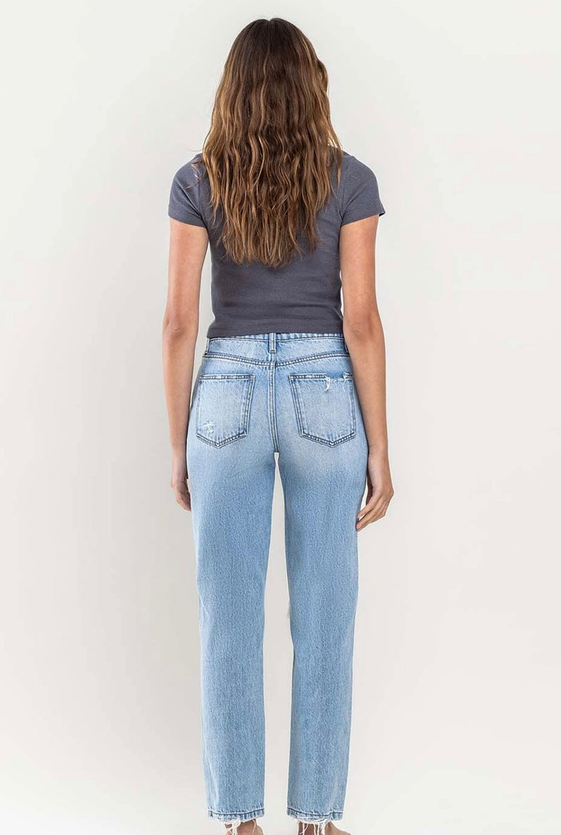 High Rise Distressed Straight Jeans by Vervet