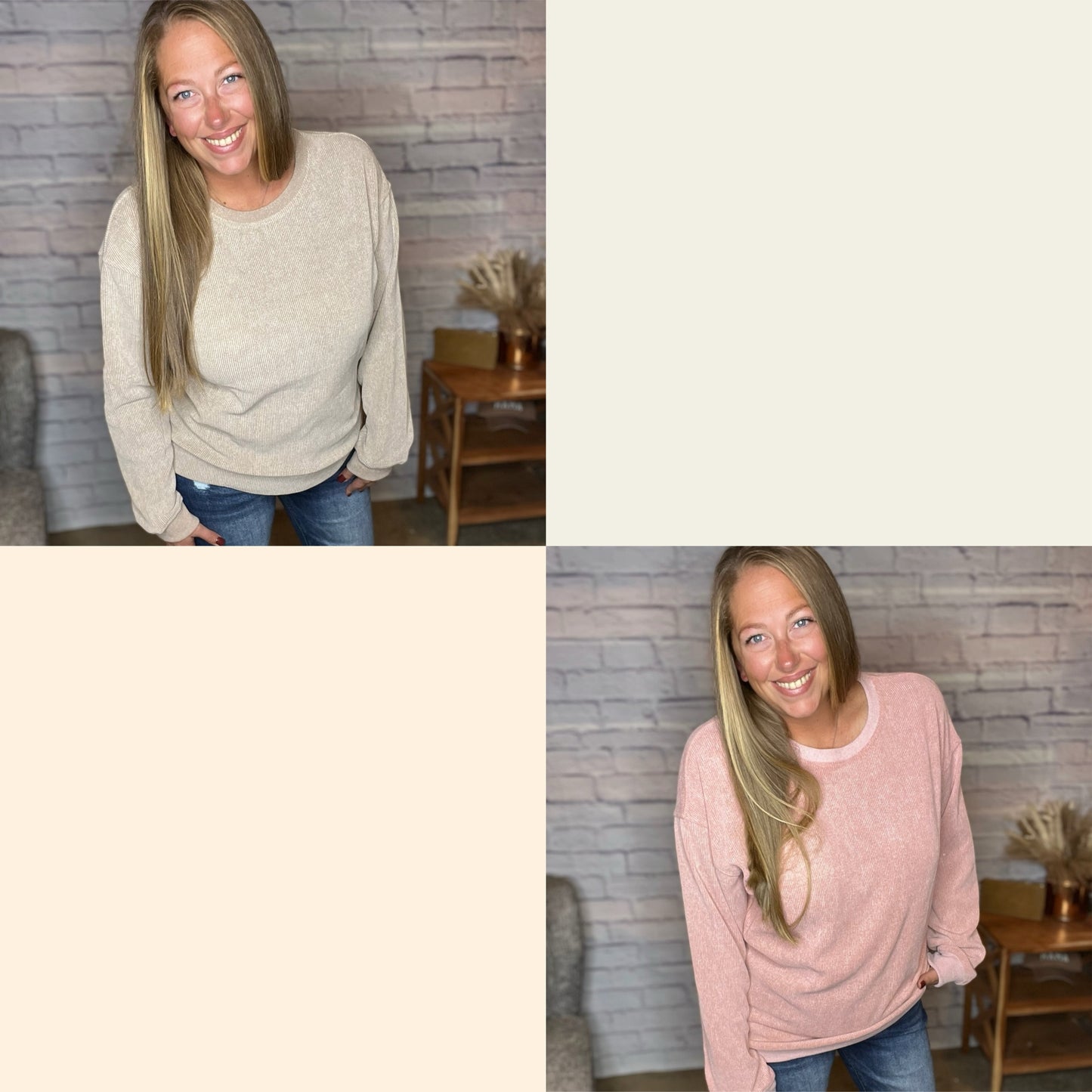 Ribbed Knit Round Neck Pullover Sweatshirt - 2 Colors!