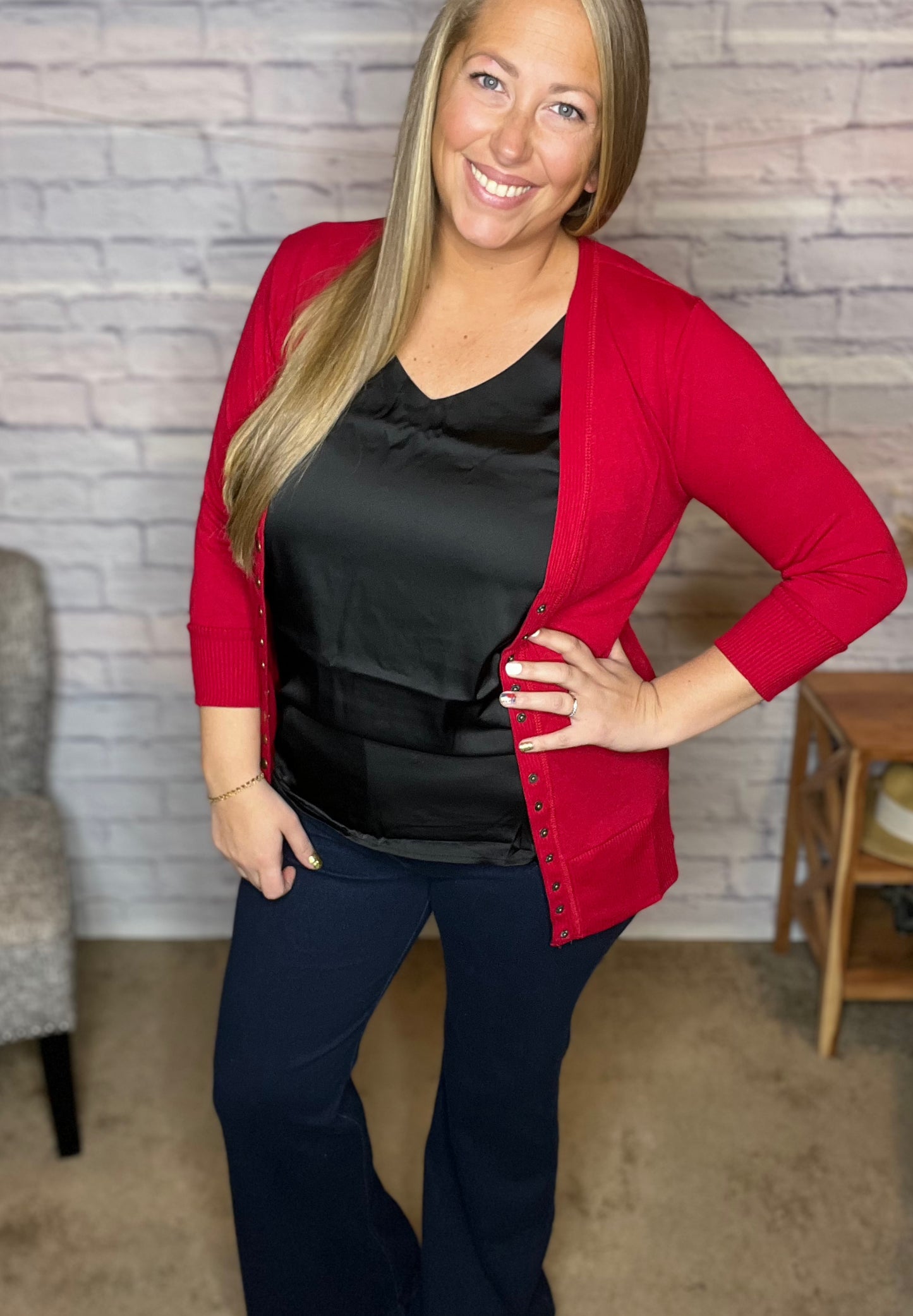 Snap Button Cardi in Red