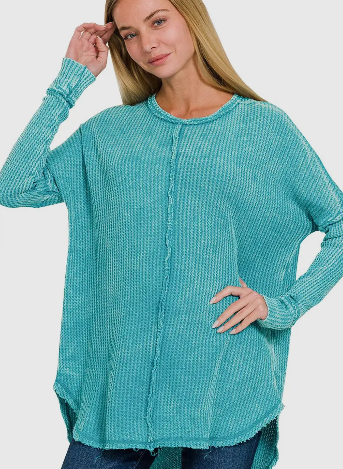 Washed Baby Waffle Oversized Top w/ Back Patch - 2 Colors