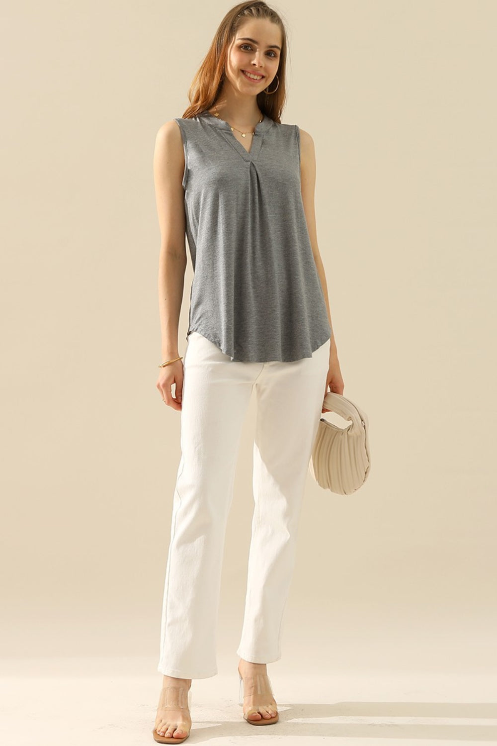 Basic Notched Sleeveless Top - 10 Colors!