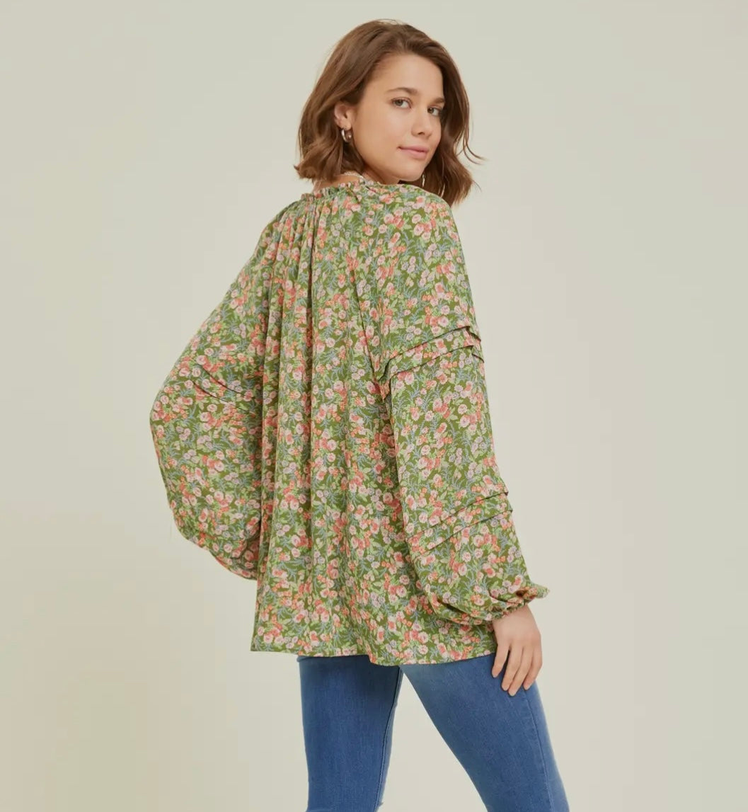 Floral Split Neck Blouse