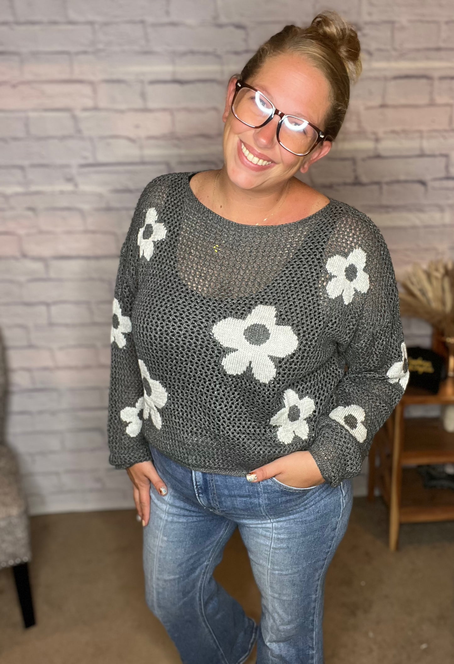 Lightweight Floral Sweater Top