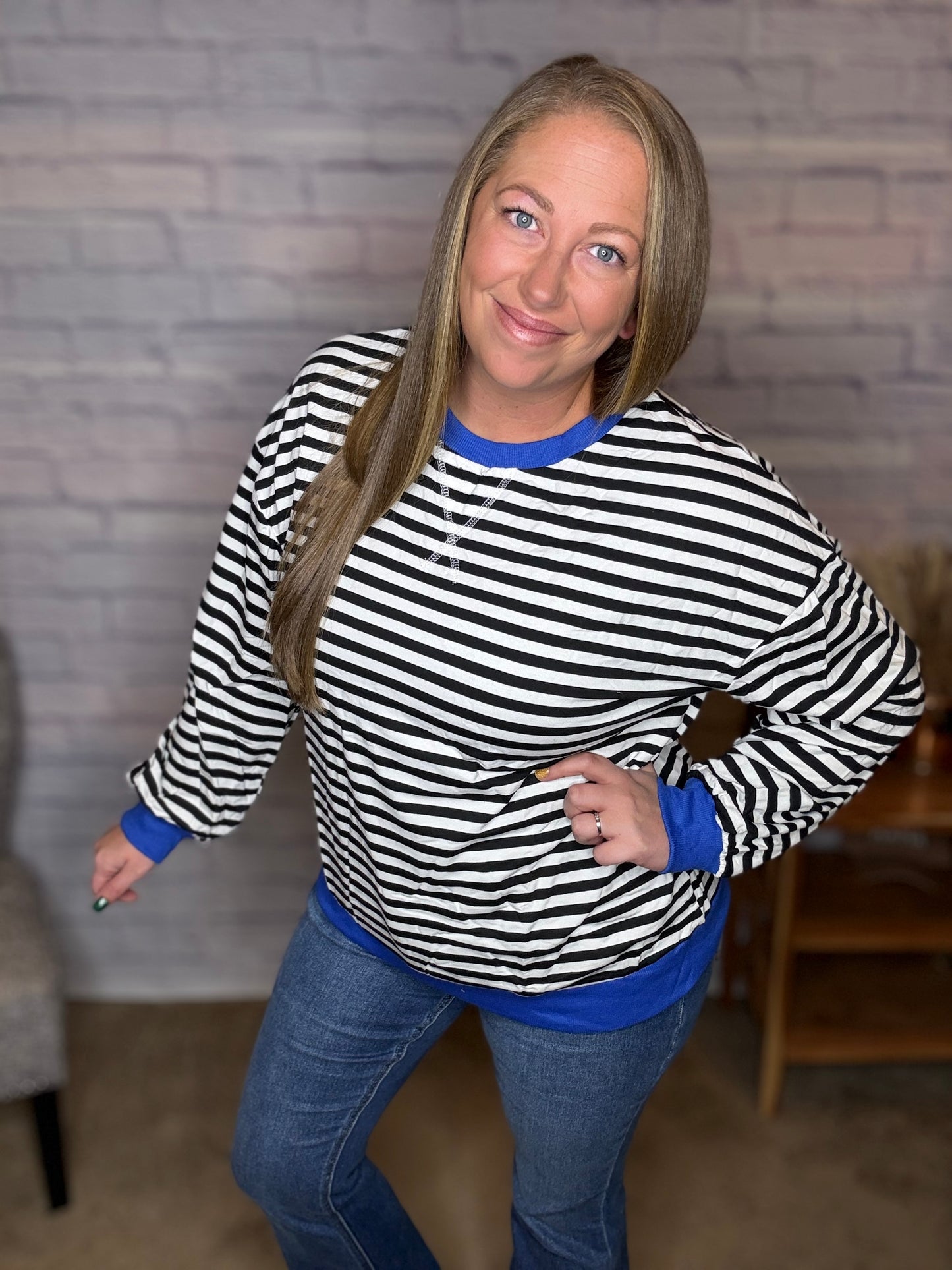 Casual Striped Oversized Long Sleeve Top