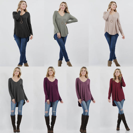 Doorbuster! Luxe Rayon Long Sleeve V-Neck Top - 7 Colors Available!
