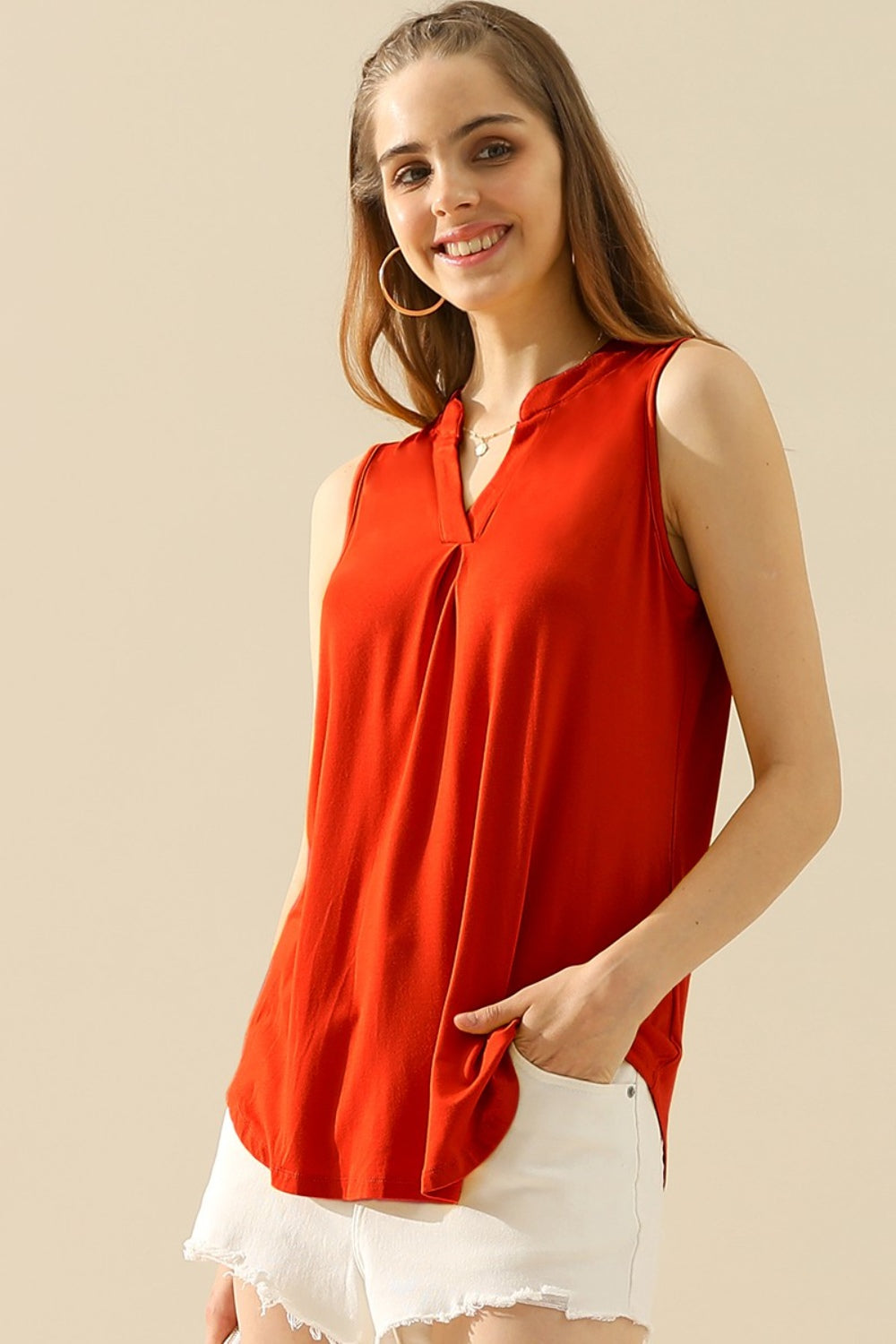 Basic Notched Sleeveless Top - 10 Colors!