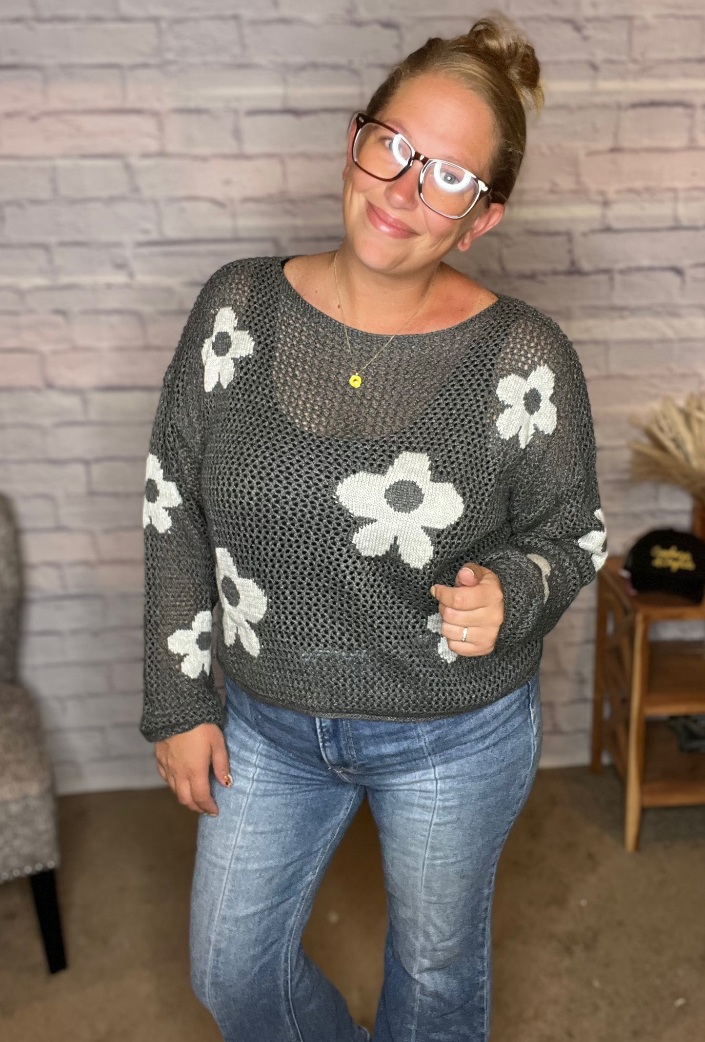 Lightweight Floral Sweater Top