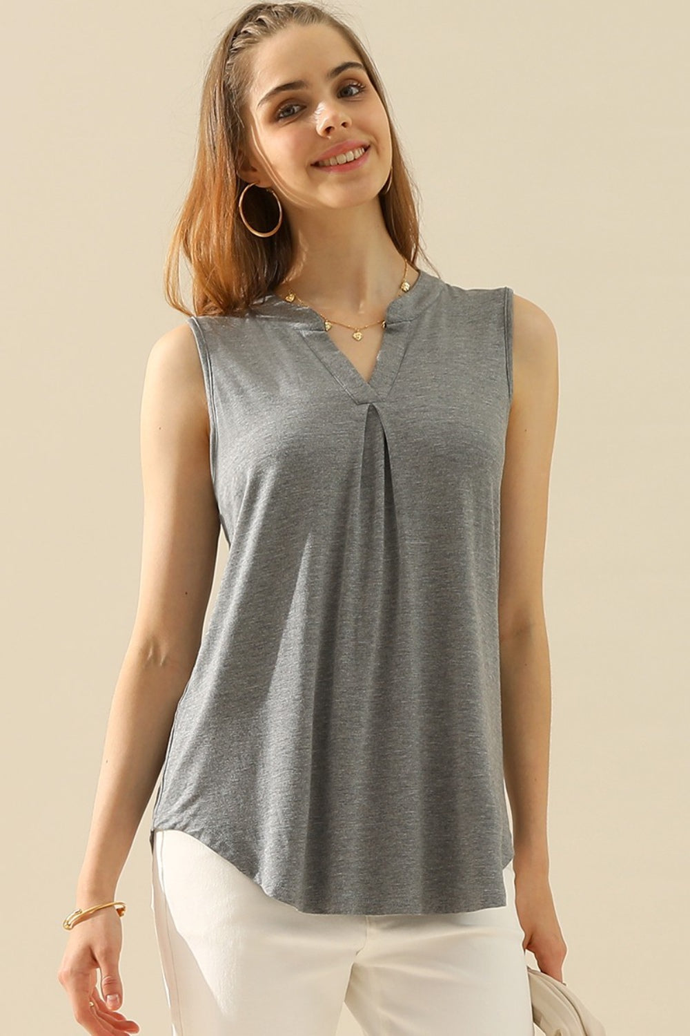 Basic Notched Sleeveless Top - 10 Colors!