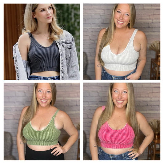 Premium Washed Rib Bralette w/ Removable Pads - Multiple Colors!