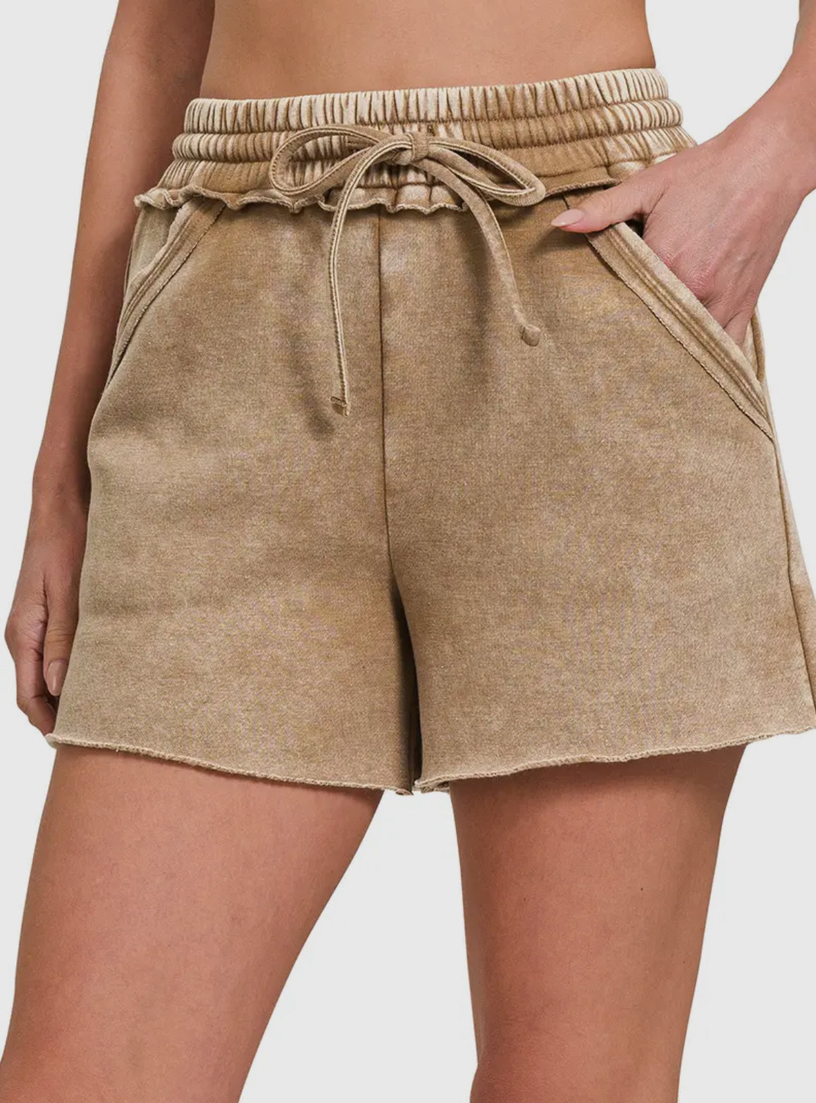 Vintage Washed Fleece Drawstring Shorts with Pockets