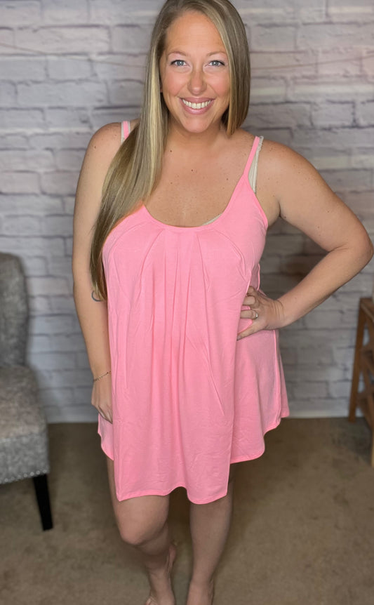 Pretty in Pink Pleated Cami with Adjustable Straps