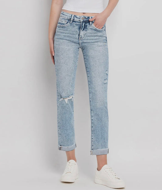 Tummy Control Mid to High Rise Cuffed Slim Straight Jeans by Vervet