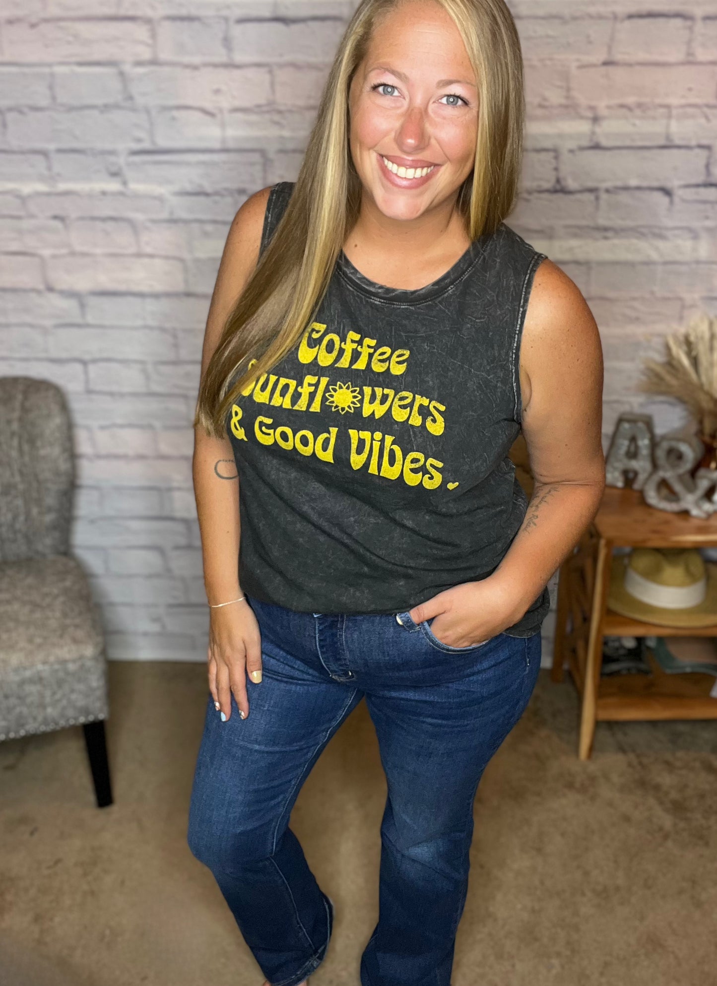 Coffee, Sunflowers & Good Vibes Tank Top by Oat Collective
