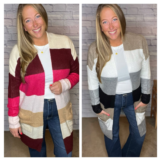 Open Front Colorblock Cardi - 4 Color Options!