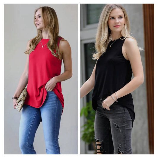 Luxe Rayon Basic Tank - Black or Red