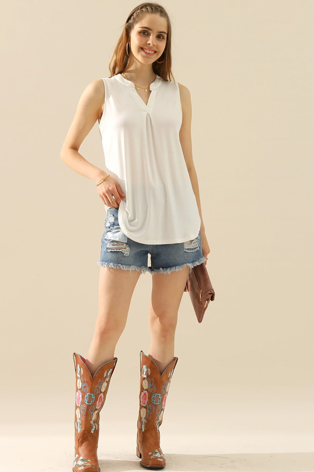 Basic Notched Sleeveless Top - 10 Colors!