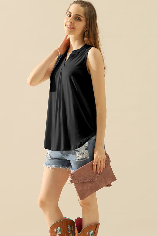 Basic Notched Sleeveless Top - 10 Colors!