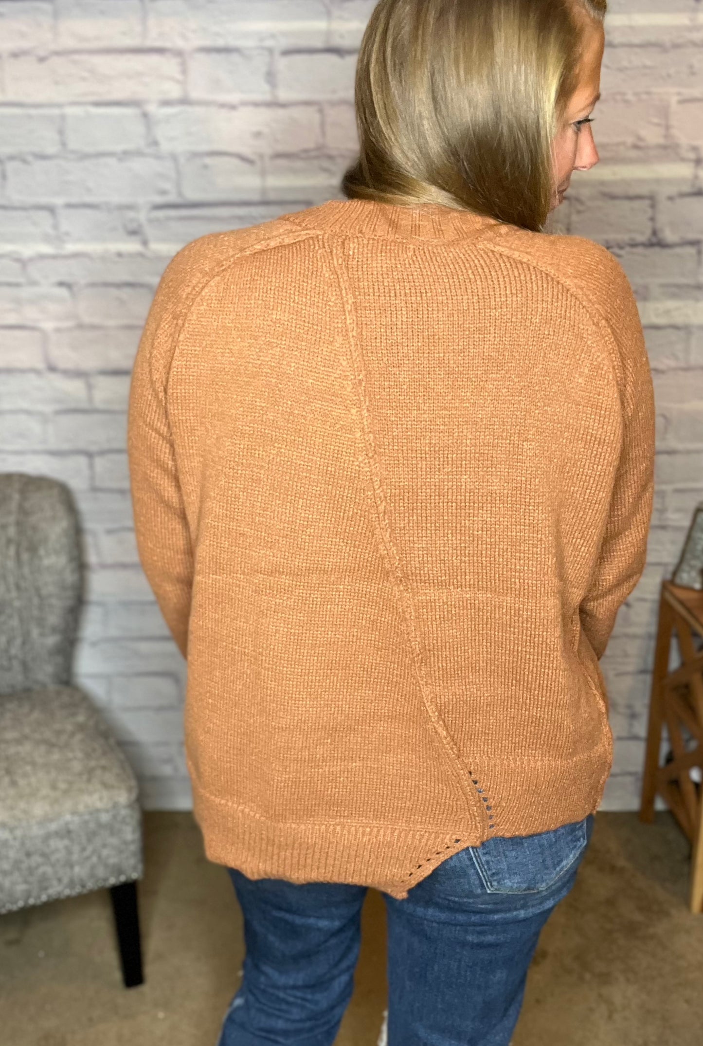 Long Sleeve Round Neck Uneven Hem Sweater