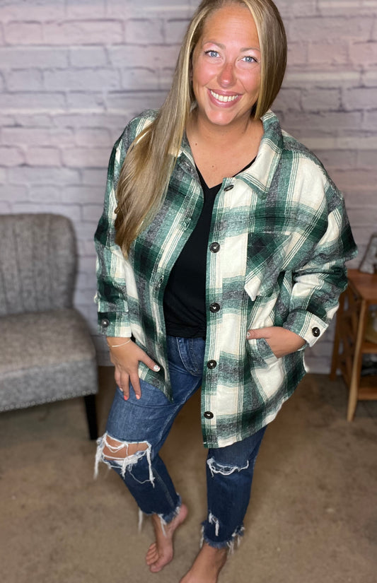 Oversized Plaid Shacket with Pockets! 2 Color Options!