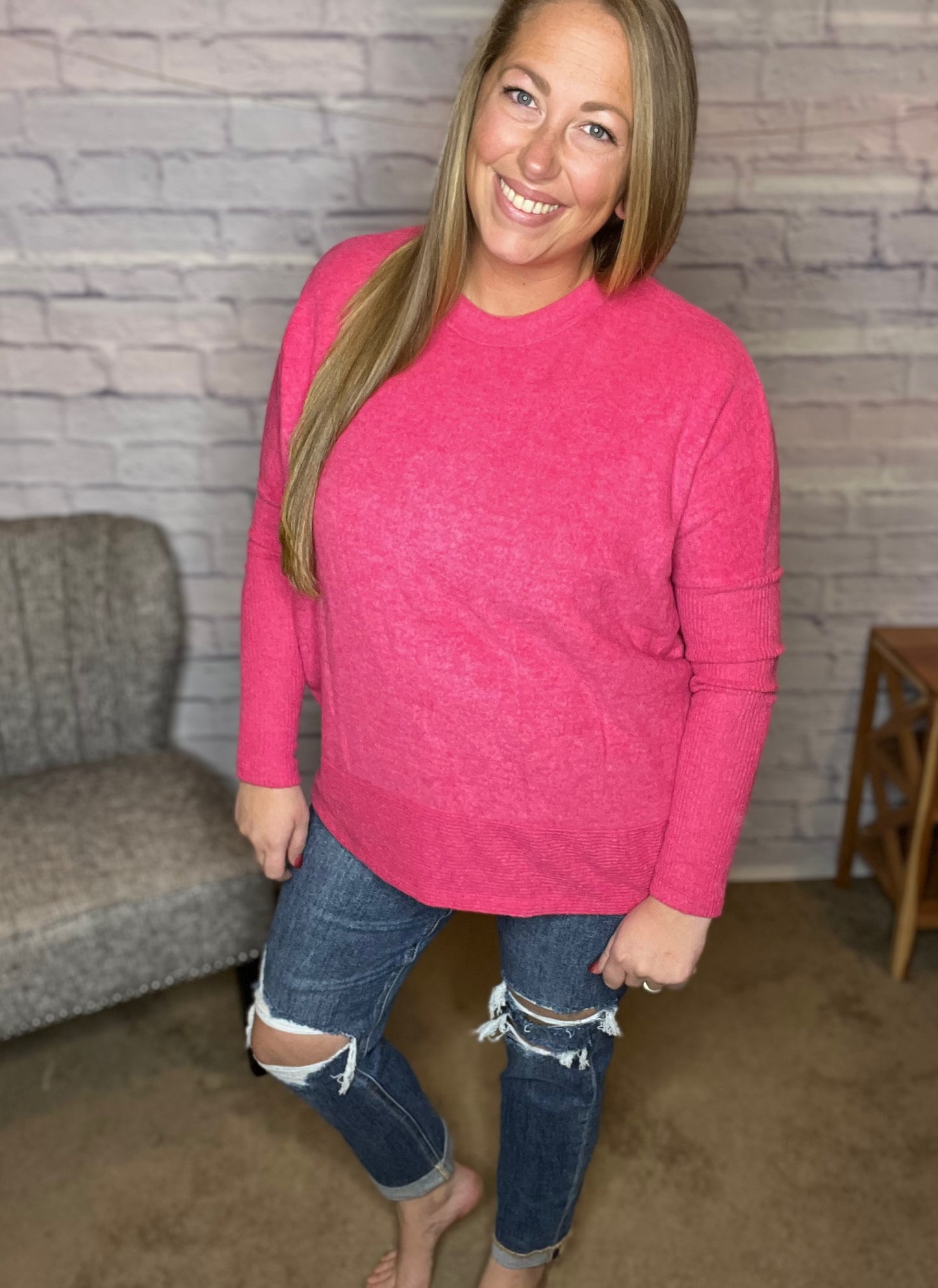 Pretty in Pink Hacci Dolman Sleeve Sweater