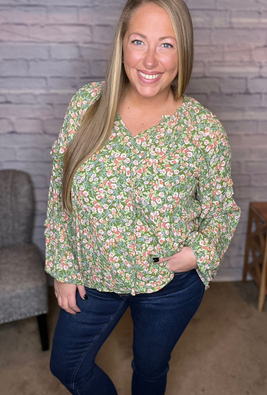 Floral Split Neck Blouse