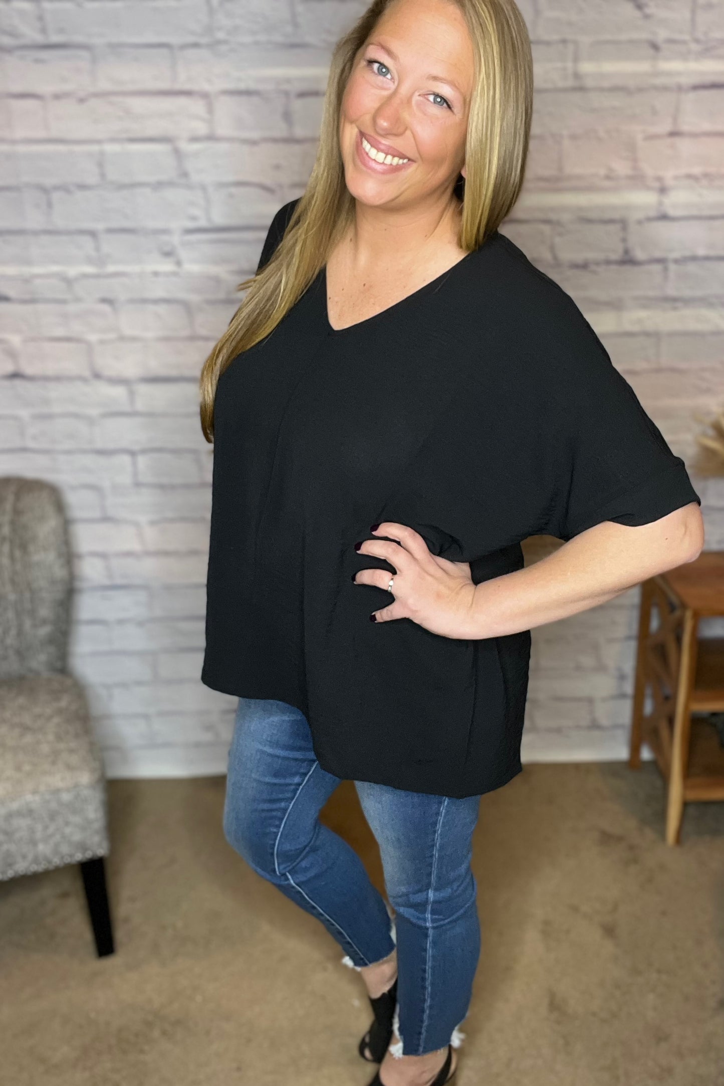 Woven Airflow V-Neck Dolman Sleeve Top - 3 Colors!