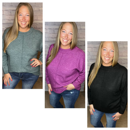 Carly's Fav! Garment Dyed Front Seam Sweater - 3 Colors!