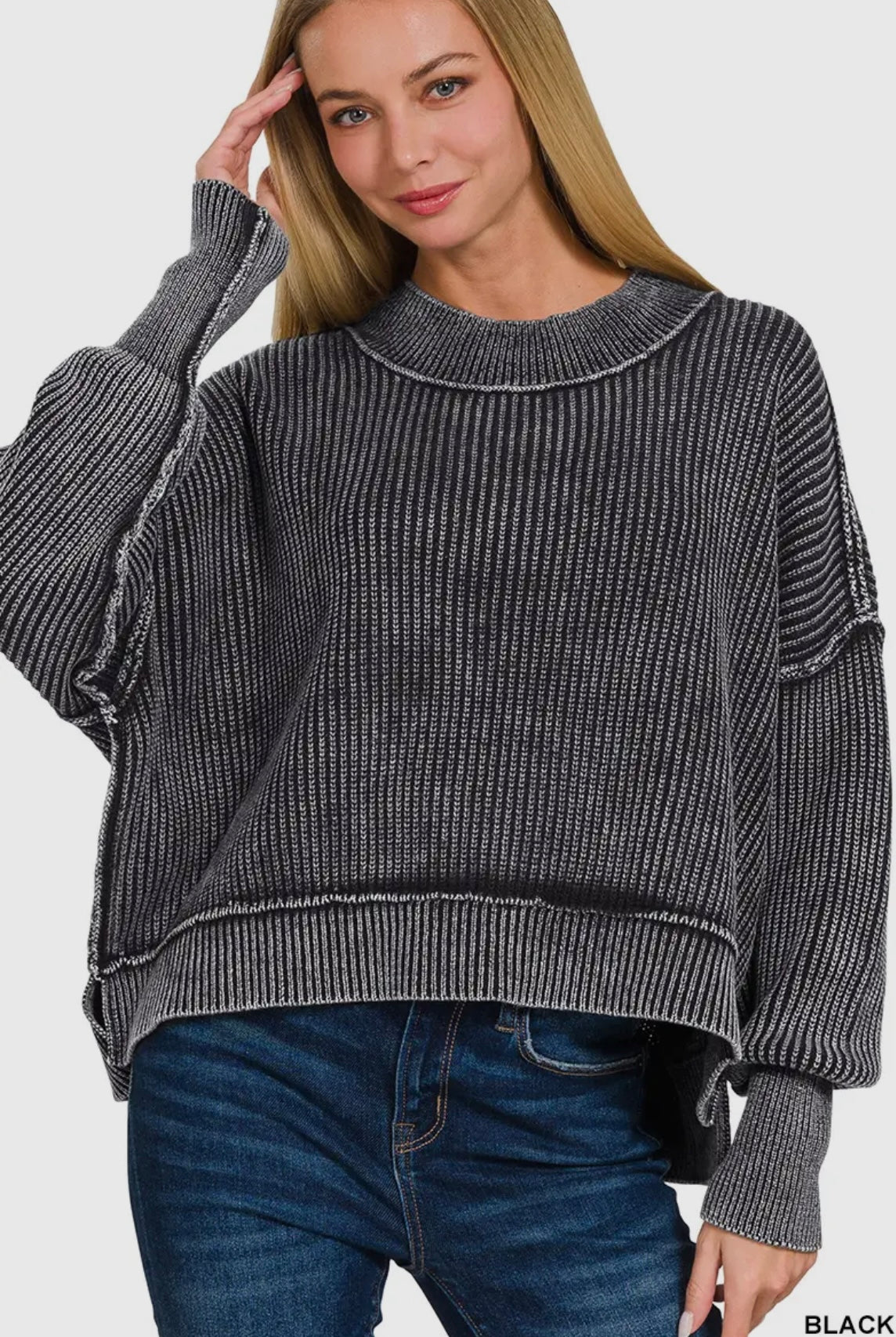 Washed Side Slit Oversized Sweater