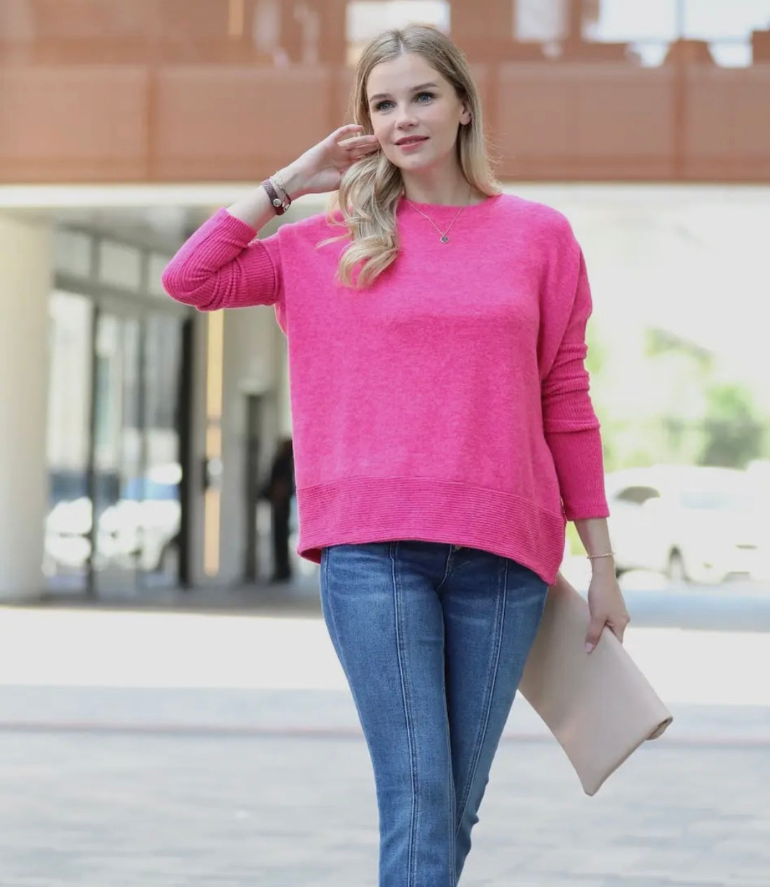 Pretty in Pink Hacci Dolman Sleeve Sweater