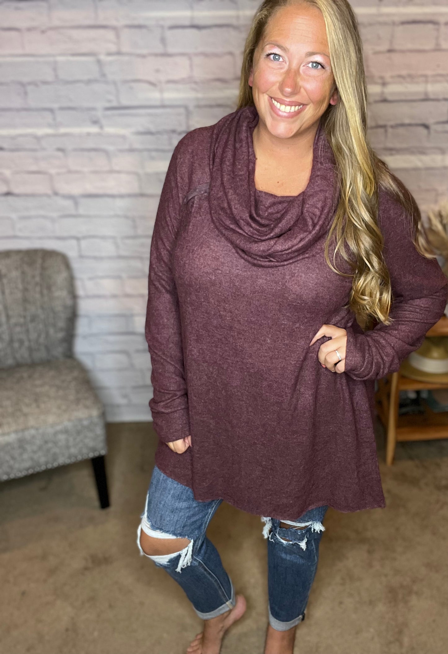 Brushed Knit Cowl Neck Sweater - 3 Color Options!