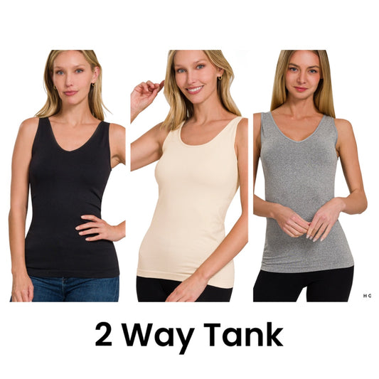 2 Way V-Neck/Scoop Neck Seamless Tank - 3 Colors!