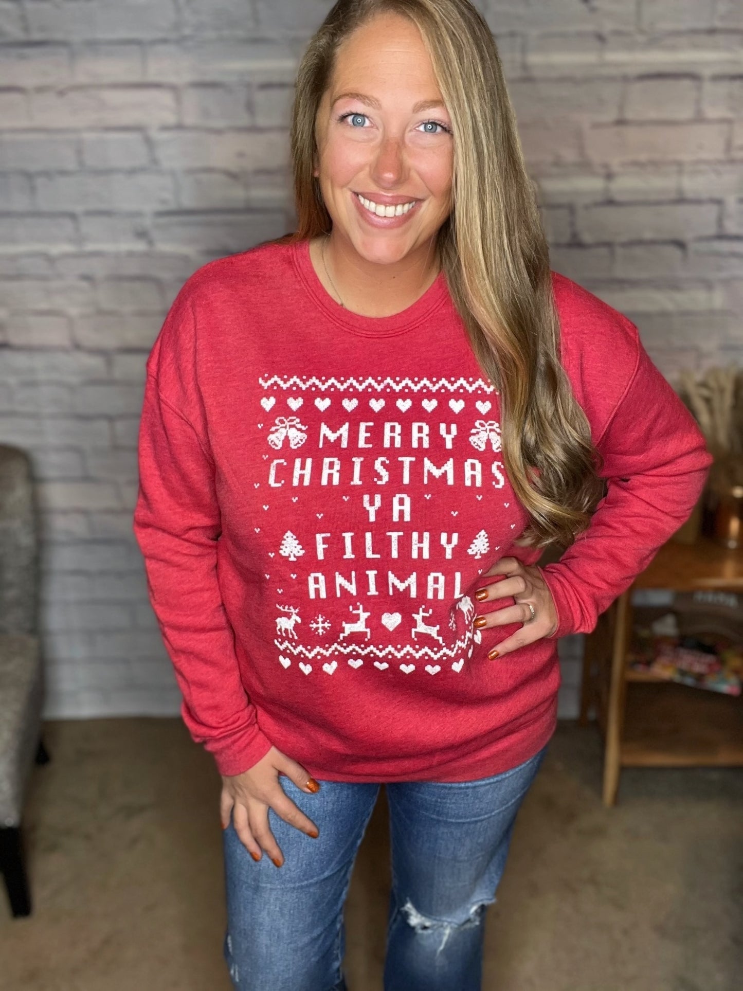 Merry Christmas Ya Filthy Animals Graphic Sweatshirt by Oat Collective