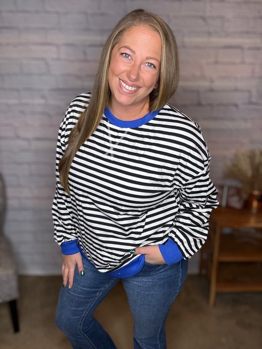 Casual Striped Oversized Long Sleeve Top