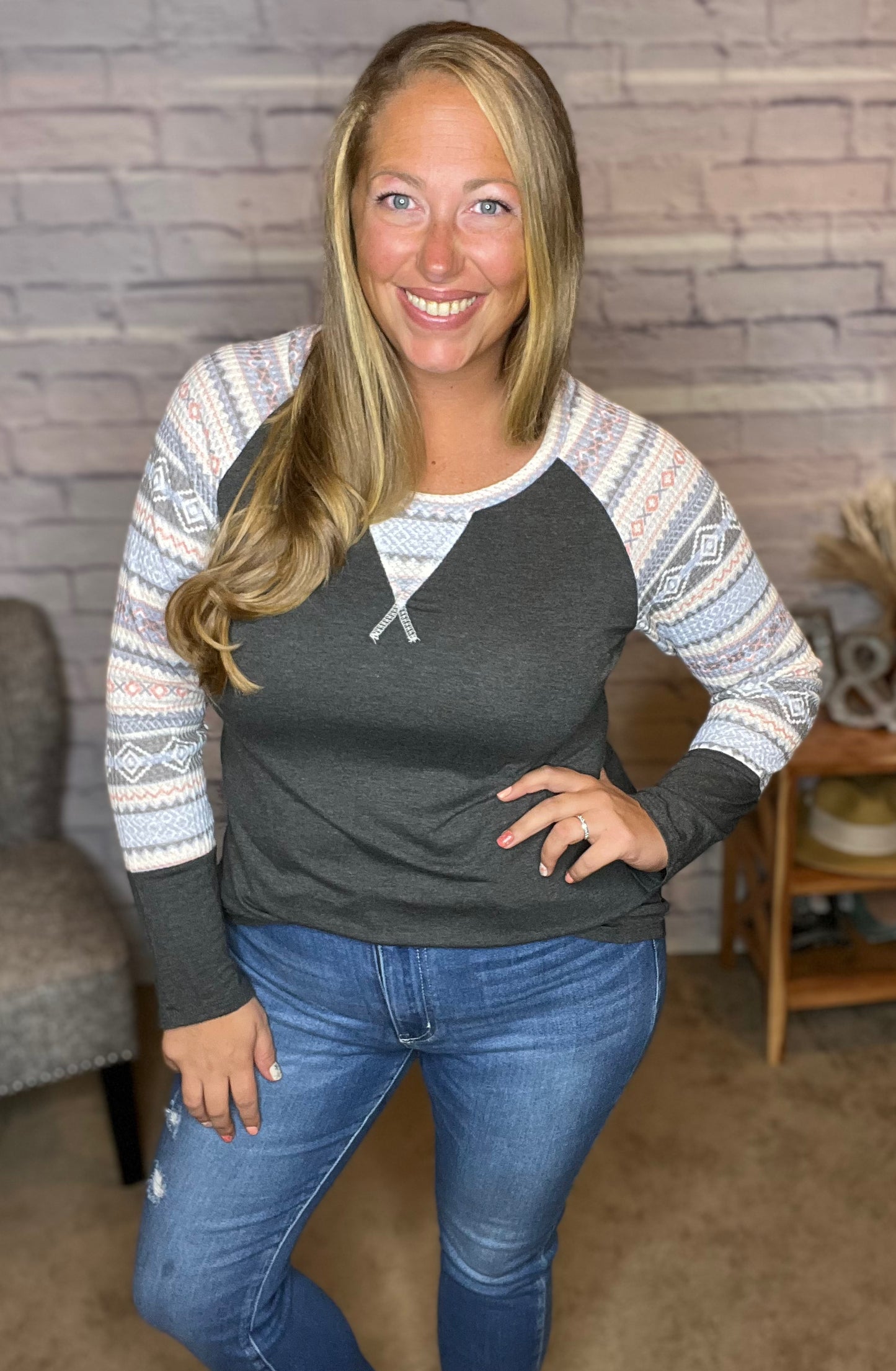 Charming Retreat Aztec Sleeve Top