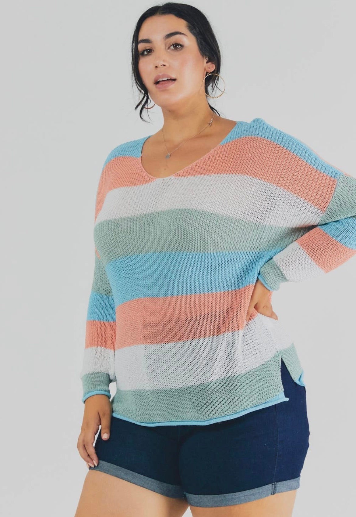 Colorblock Striped Sheer Light Sweater