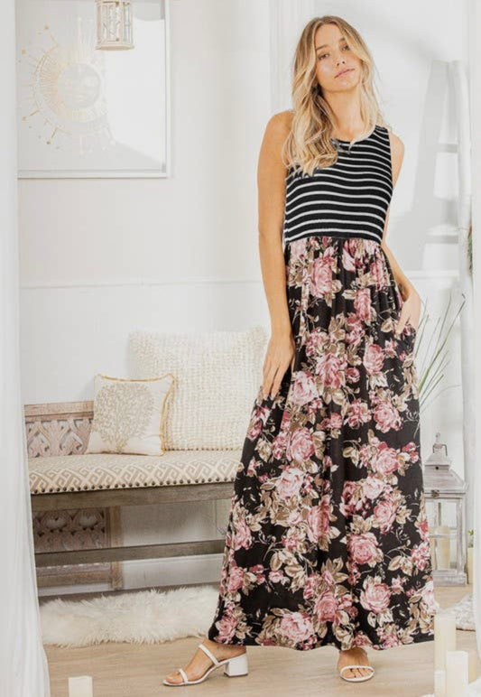 Stripes and Floral Maxi Dress