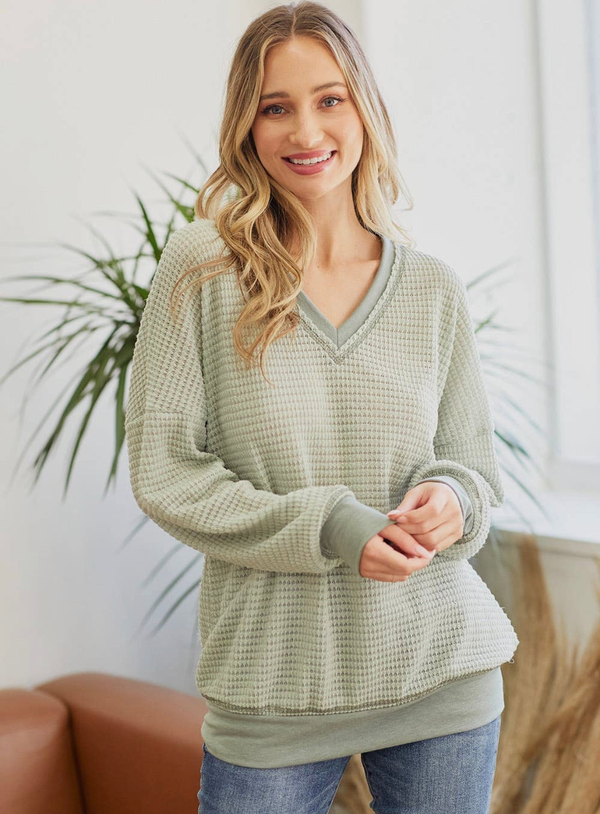 Belle Solid Waffle Knit Top