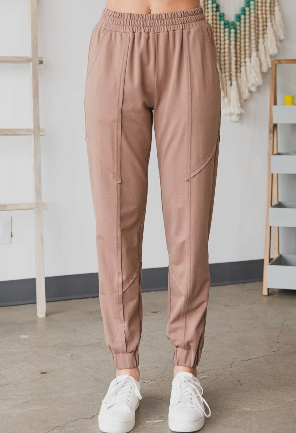 Terry Jogger Pants with Exposed Stitchings