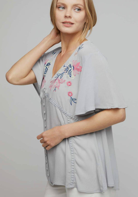 Floral Embroidered Blouse Top