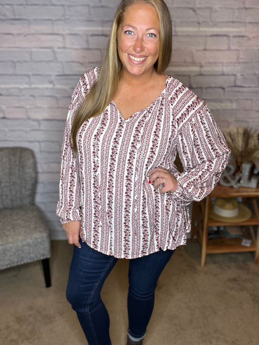 Boho Vibes Split Neck Flare Top