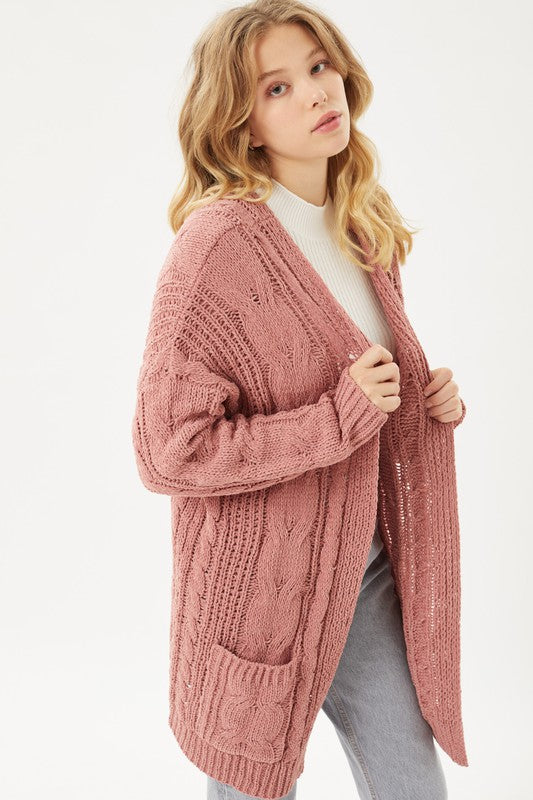 Cable Knit Open Front Sweater Cardigan