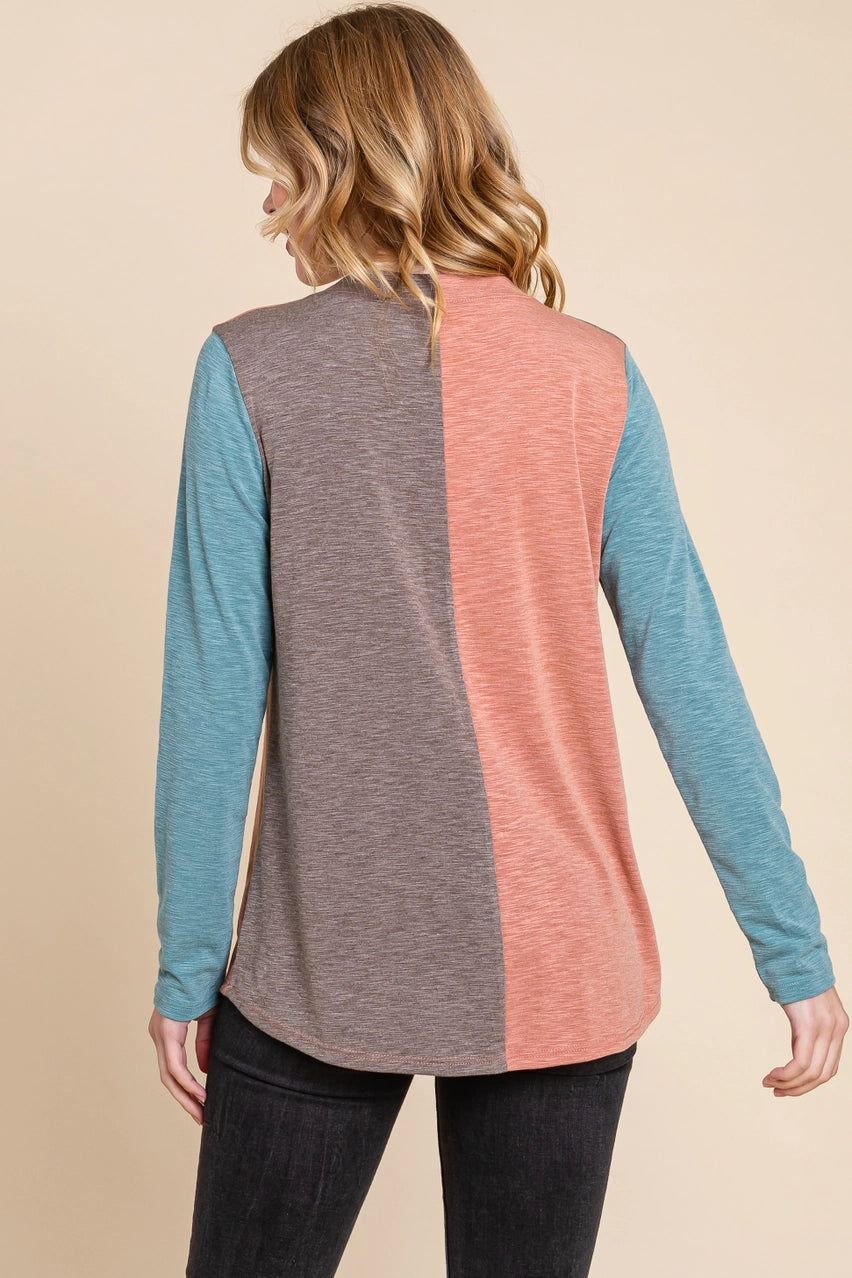 Two Tone Slub Long Sleeve Top