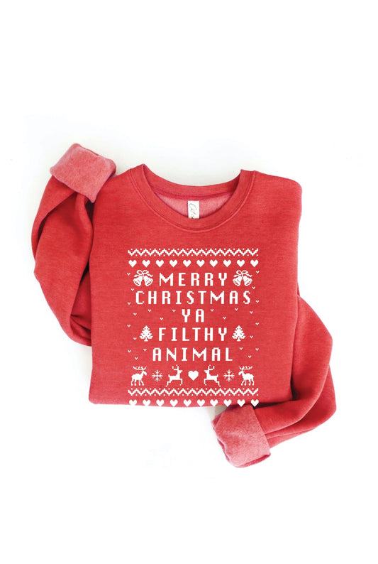 PREORDER! Merry Christmas Ya Filthy Animals Graphic Sweatshirt by Oat Collective